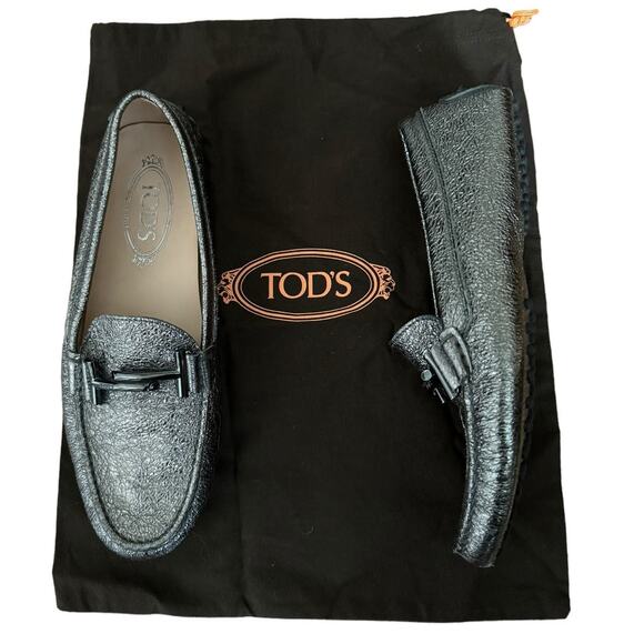 TOD'S Double T metallic cracked-leather loafers with dust bag size 9 (39) - Picture 6 of 13